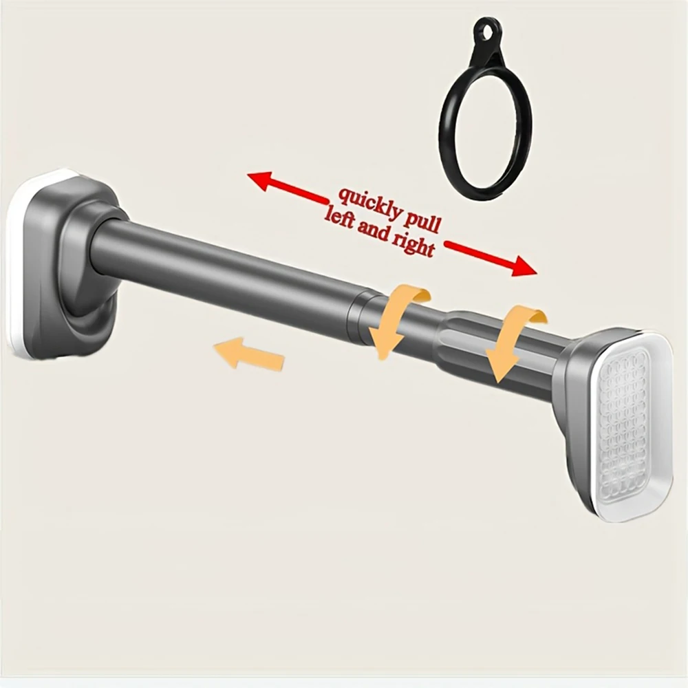 Extendable 40-500cm Shower Curtain Rod with Suction Cups, Steel Tension Pole, 33mm Diameter, No Drilling Extendable Curtain Pol image 3