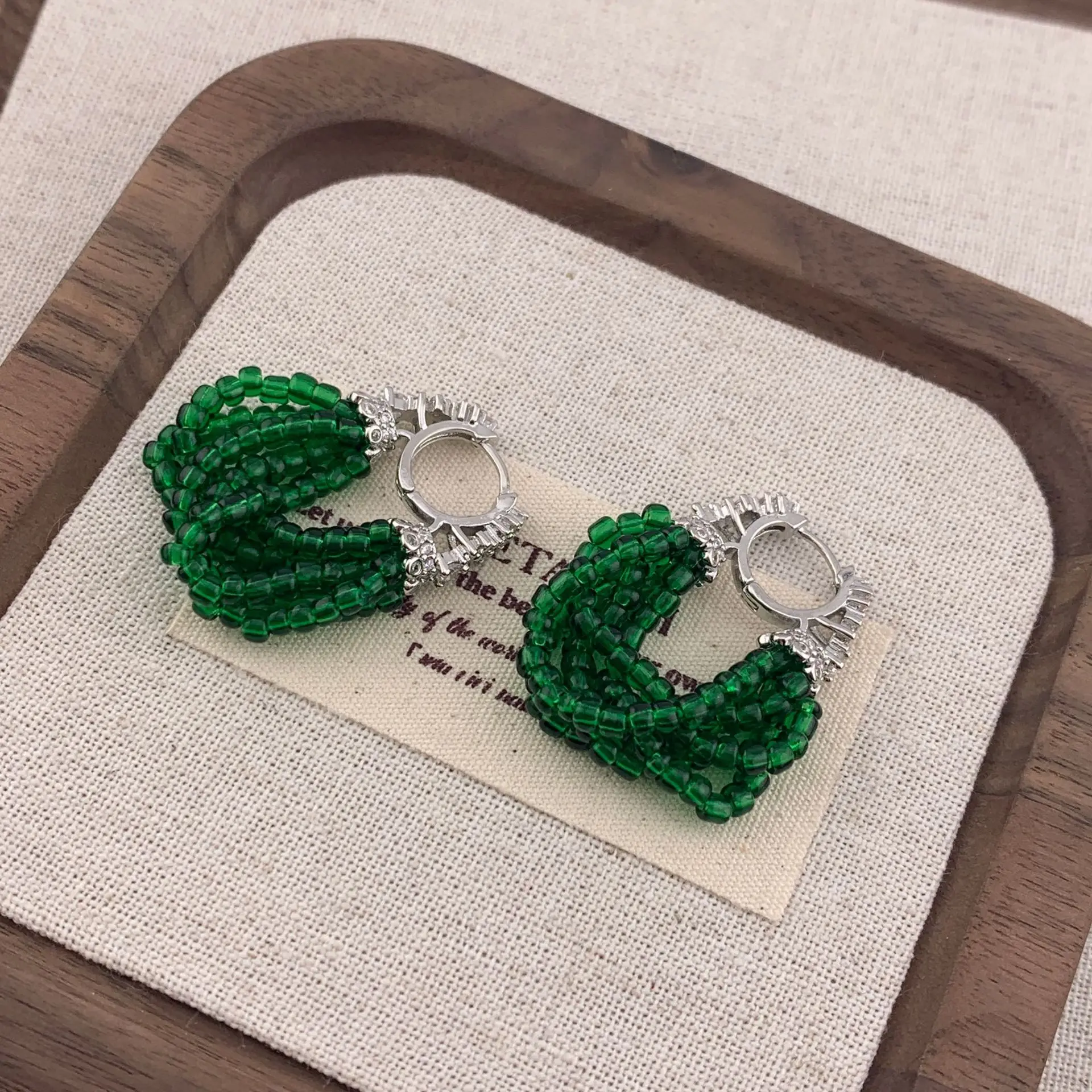 Green tassel earrings retro personality new Chinese handmade beads Bohemia luxury EAR accessory