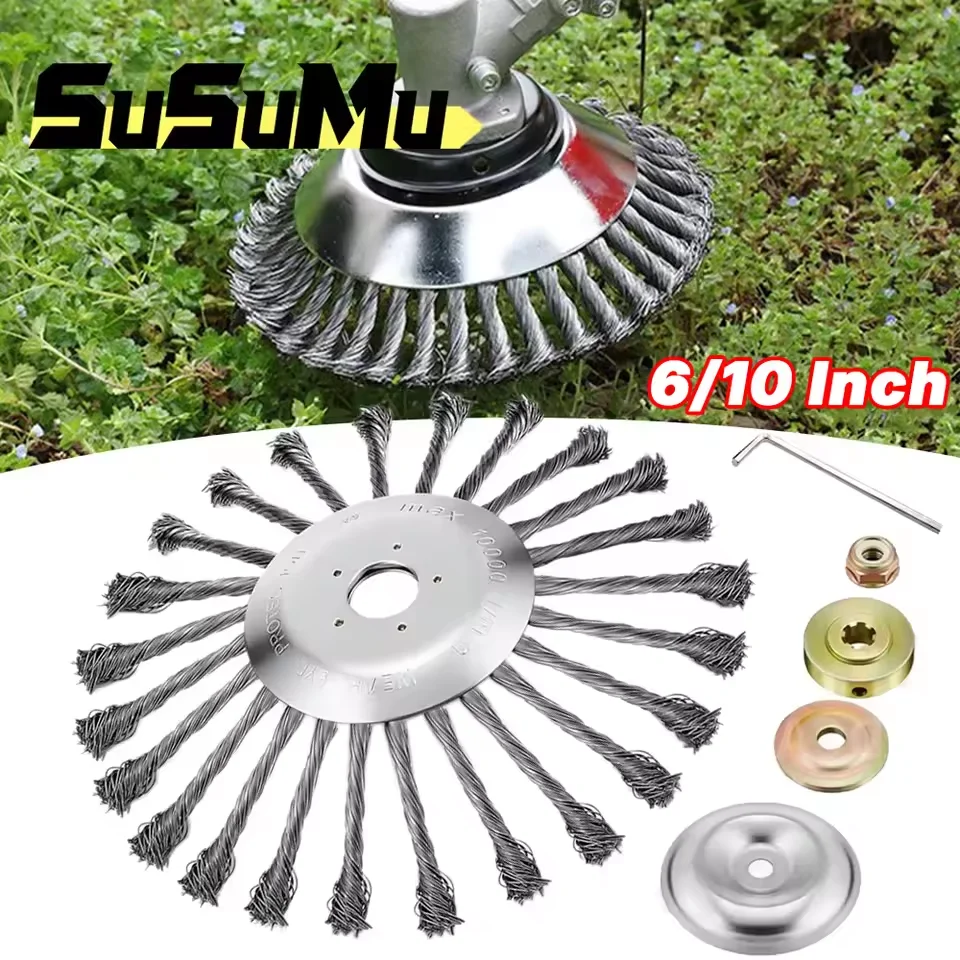 

10 Inch Steel Wire Wheel Universal Garden Weeding Brush Trimmer Head Removal Rust Weed Brush Cutter Head Lawn Mower Brush Cutter