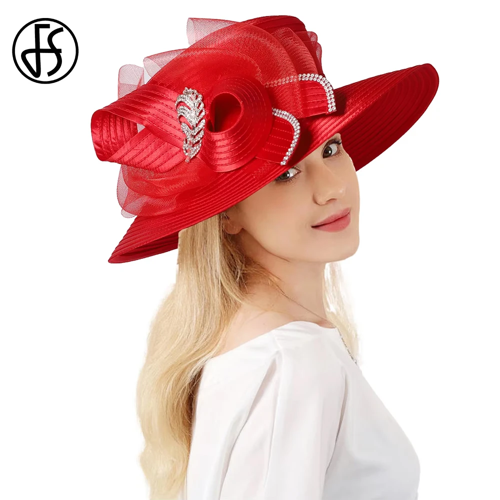 

Черная с красным церковная шляпа FS для женщин: элегантная летняя шляпа-ведро с широкими полями, плоской тульей и бантом, фасцинатор, сомбреро для женщин