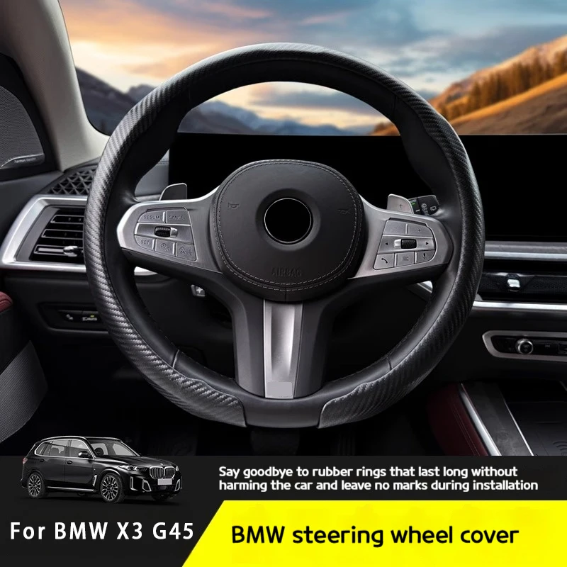 

For BMW X3 G45 2025 Carbon Fiber Car Steering Wheel Cover 38cm Leather Non-Slip Breathable Steering Wheel Covers