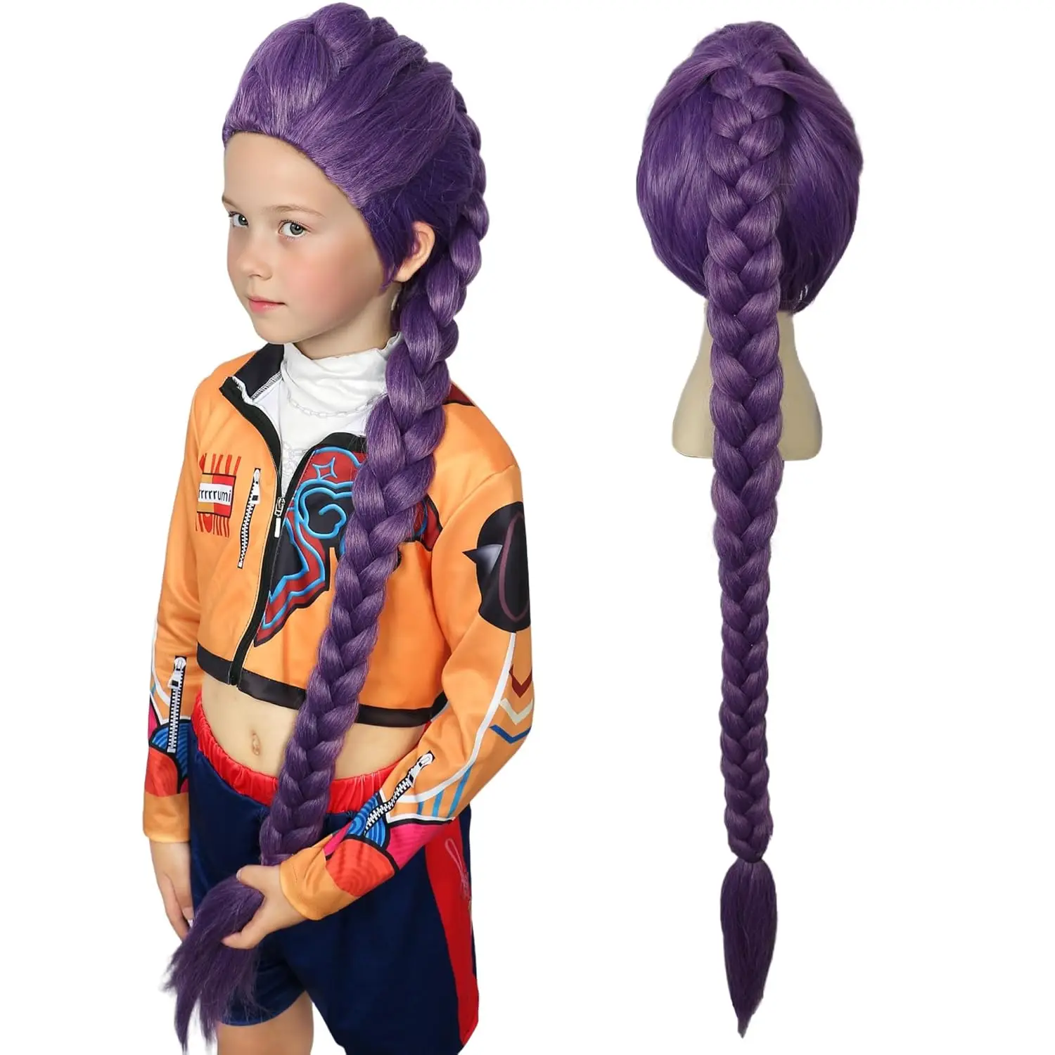 الأرجواني طويل ذيل حصان Lumi شعر مستعار أحمر كعكة مجعد الألياف الاصطناعية شعر مستعار هالوين شخصية الطرف الباروكات #4