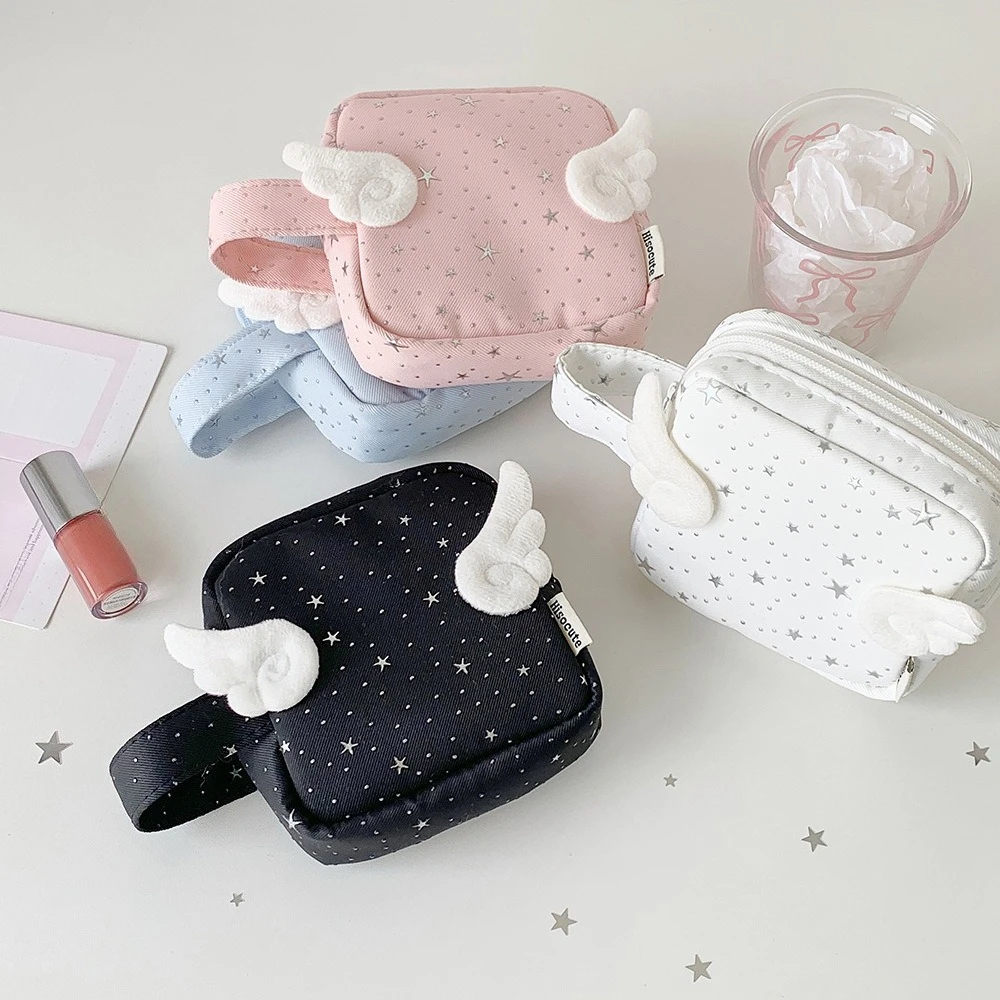 Korean Silver Star Square Makeup Bag Cute Fashion Portable Large-Capacity Sanitary Pad Storage Bag Travel Toiletry Cosmetic Bag
