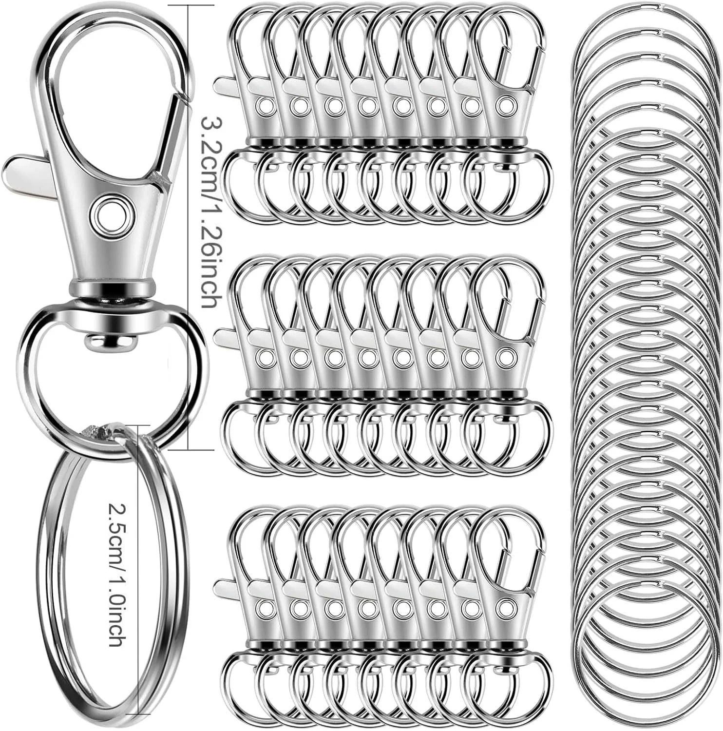 100PCS Keychain Hooks with Key Rings,.Metal Swivel Lobster Claw Clasps, for Keychain Clip Lanyard, Jewelry Making, Crafts image 3