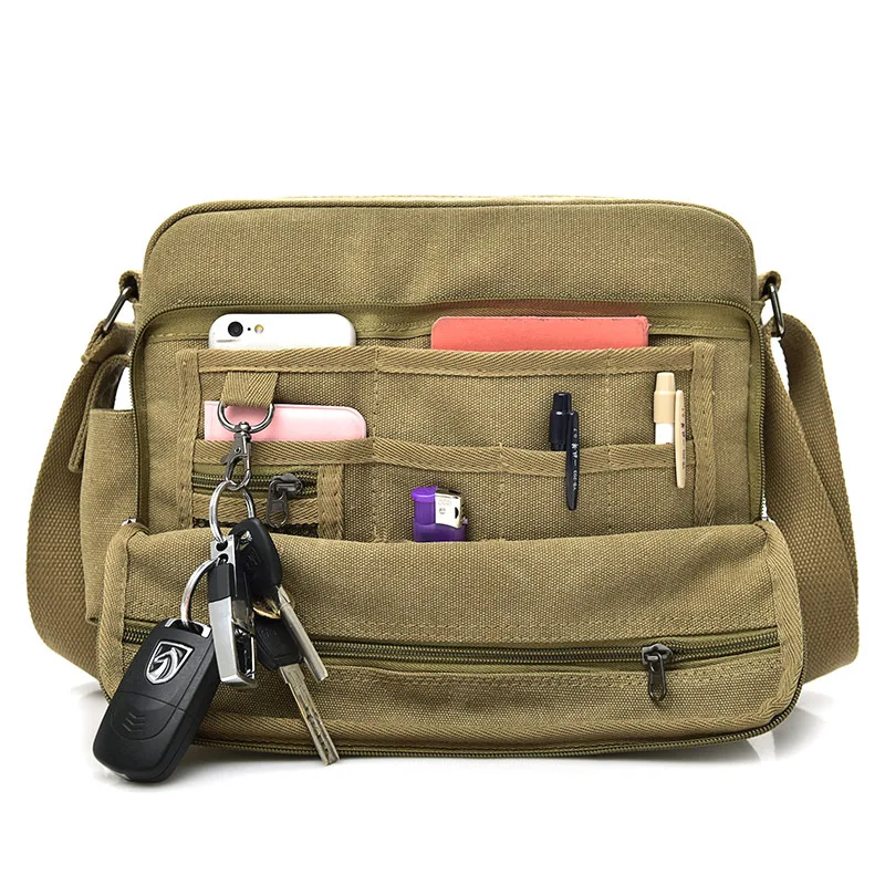Fashionable and Trendy Canvas Men's Bag Multifunctional Single Shoulder Casual Large Capacity Crossbody Multi Compartment Bag