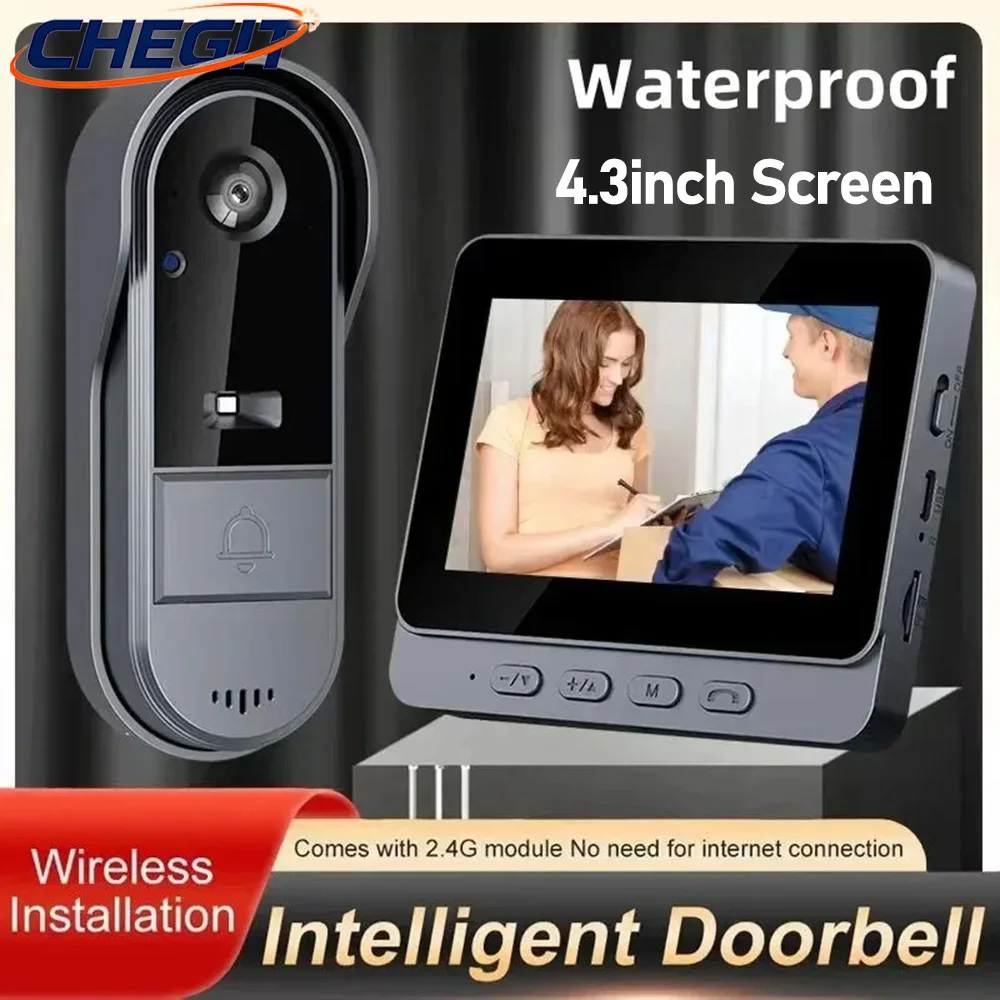 

4.3in IPS Screen Wireless Wifi Doorbell Camera 1080P Video Intercom Doorbell Waterproof Home Security Door Bell IR Night Vision