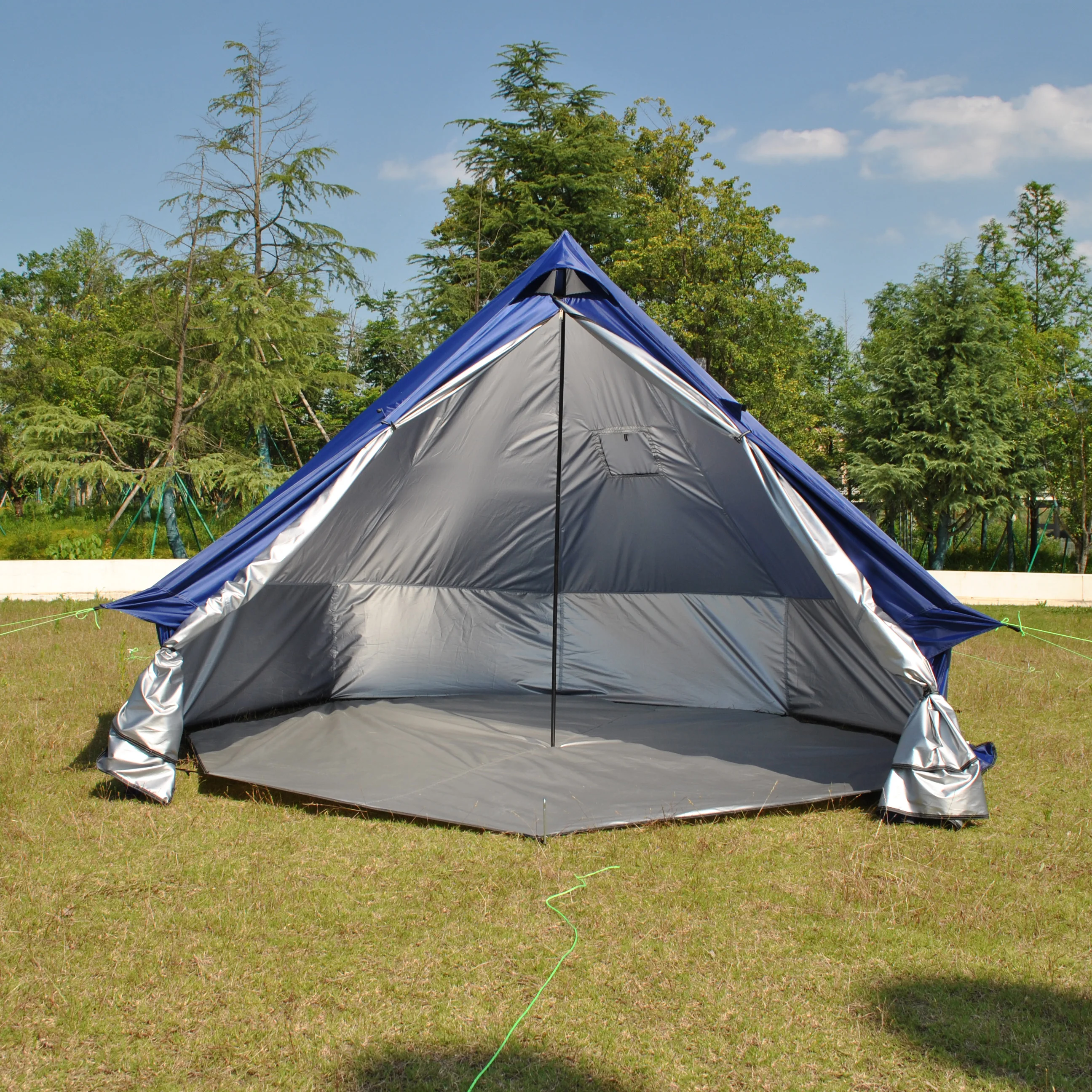 خيمة جرس مع مقبس موقد، يورت واسع للتخييم العائلي، خيمة 4 فصول مع أرضية قابلة للإزالة بسحاب