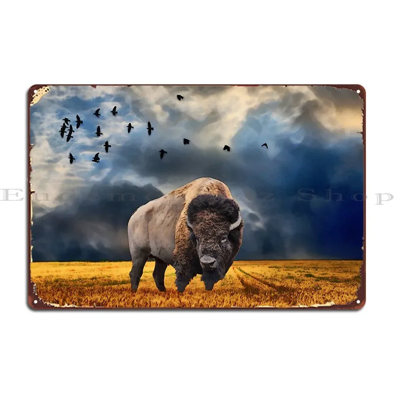 Buffalo On The Plains Metal Sign Bar Cave Party Printed Wall Pub Wall Cave Tin Sign Poster