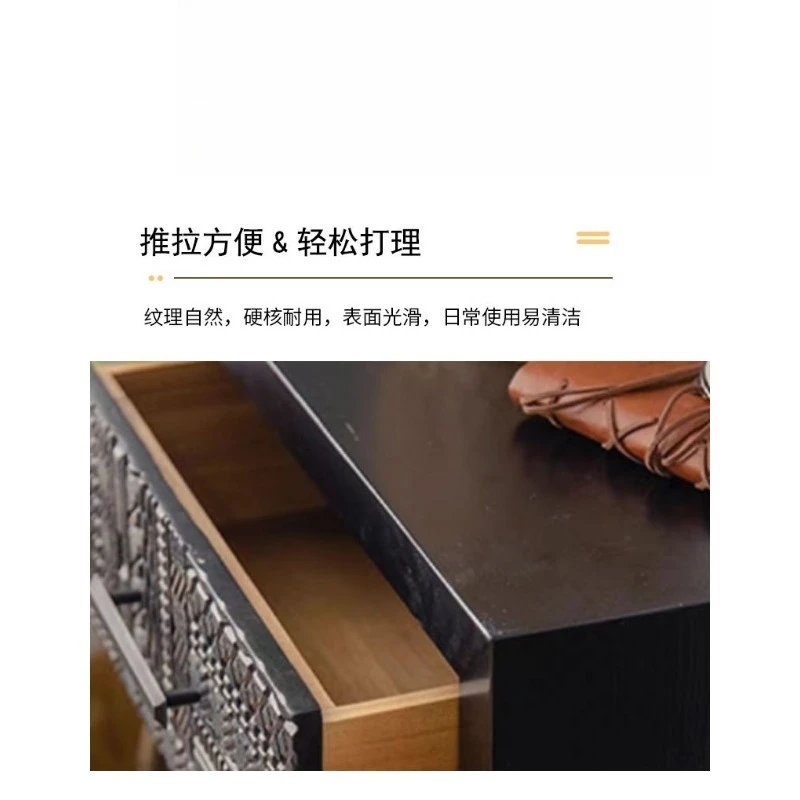 Black carved TV cabinet, simple retro locker, living room entrance cabinet