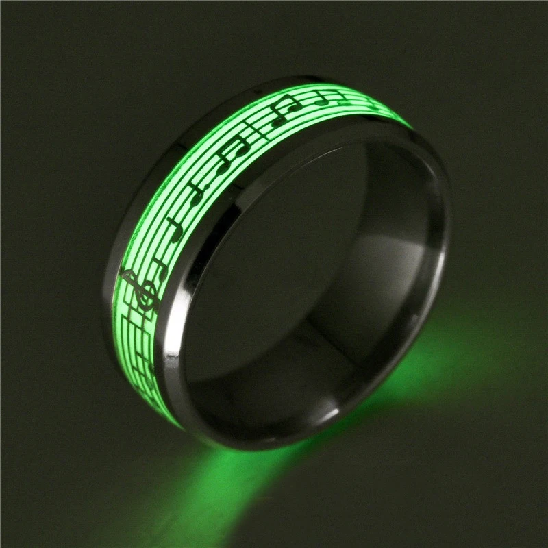 Stainless Steel Luminous Finger Ring For Women Men Glowing In Dark Heart Couple Wedding Bands Jewelry Gift Accessories