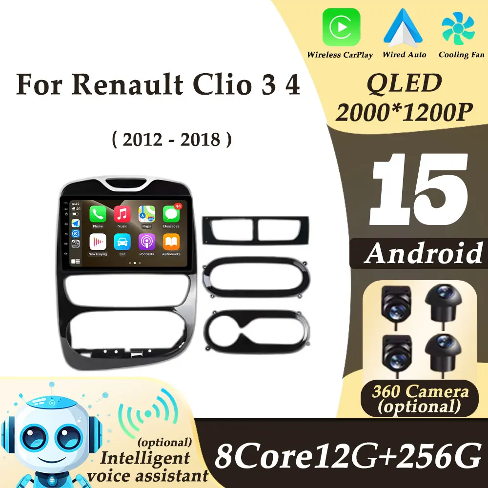 

10 inch Android 15 for Renault Clio 3 4 2012-2018 Car Radio Multimedi Player Wireless CarPlay 2K QLED Split Screen WIFI GPS Navi