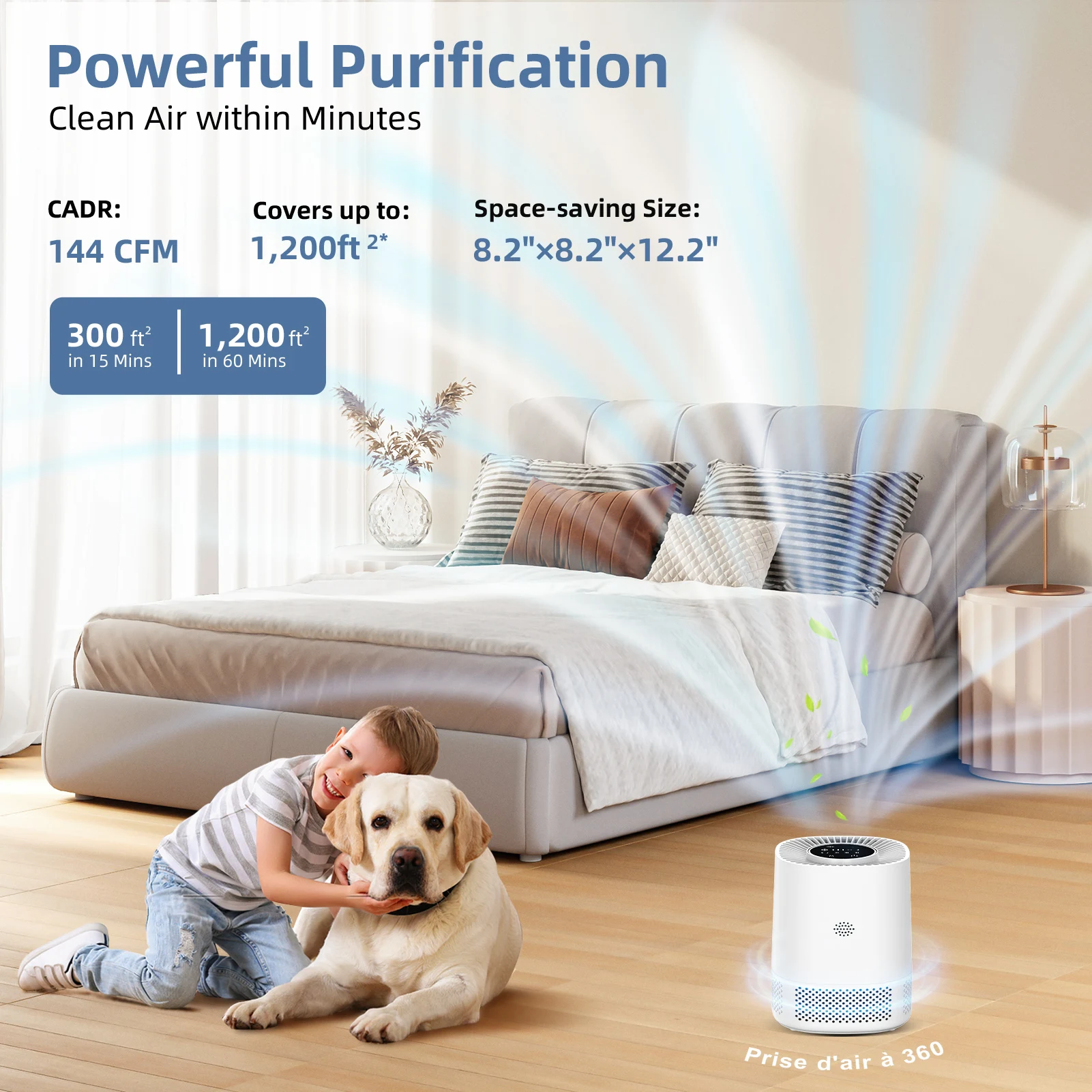 Air Purifier 3-in-1 high-efficiency HEPA filter Purifying the air Remove 99.97% of items below 0.3 microns Three speed range