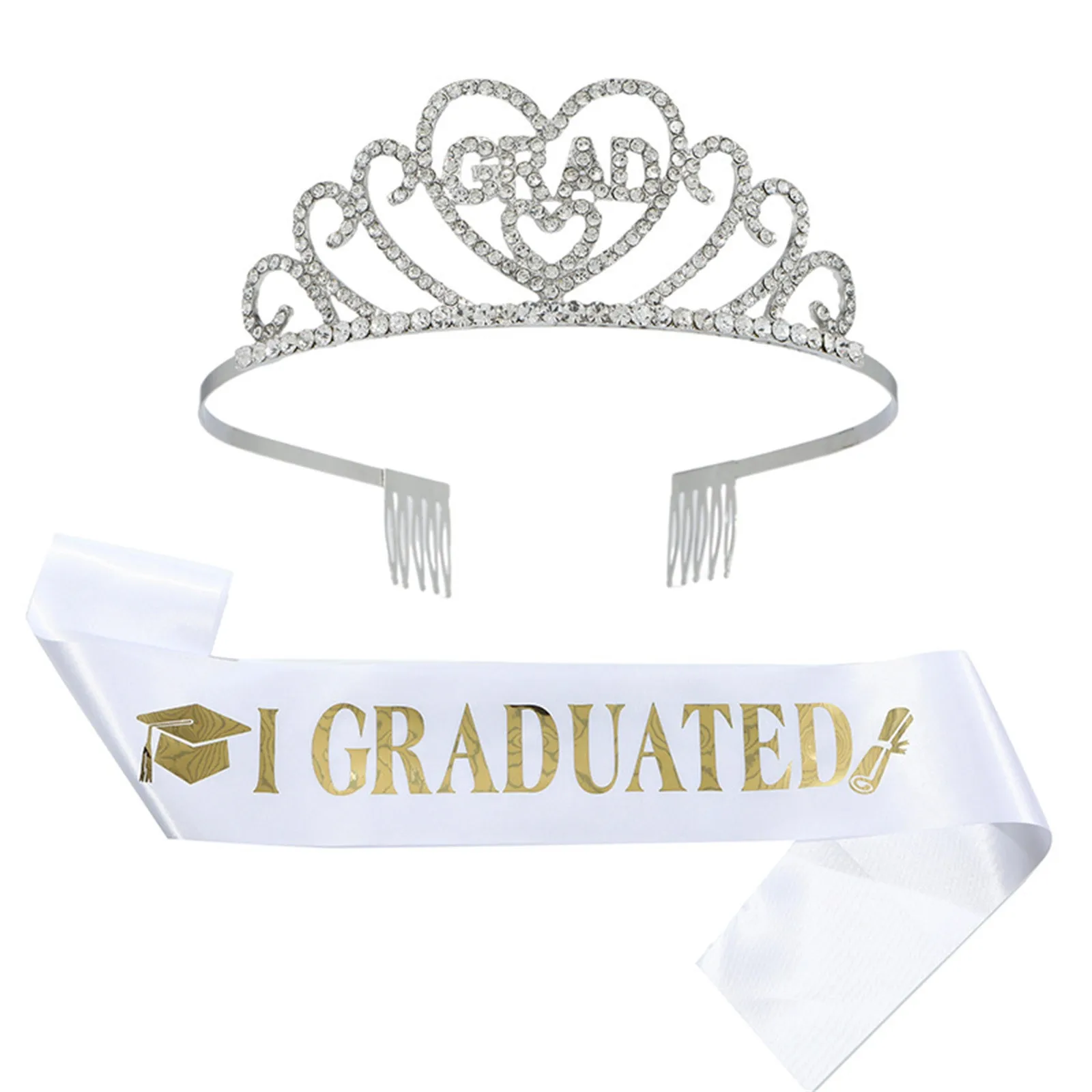 2024 Graduated Satin Sash Glitter Crown for Graduation Party Decoration Balloons Photo Booth Props Bachelor Graduated Supplies