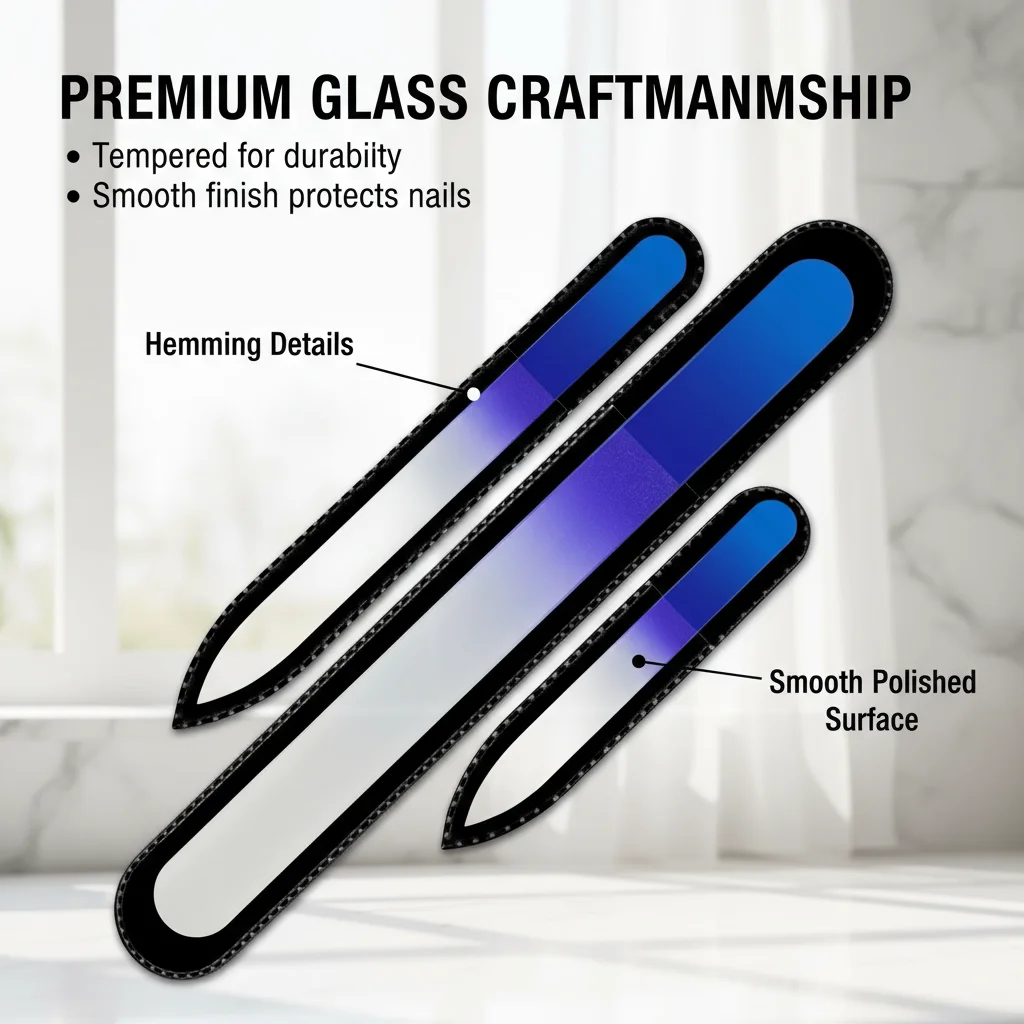 مبرد أظافر زجاجي، مجموعة مبرد أظافر ممتاز مكونة من 3 قطع مع حقيبة، محفور مزدوج الجوانب قابل للغسل للأظافر الطبيعية، هدية مصنوعة يدويًا #3