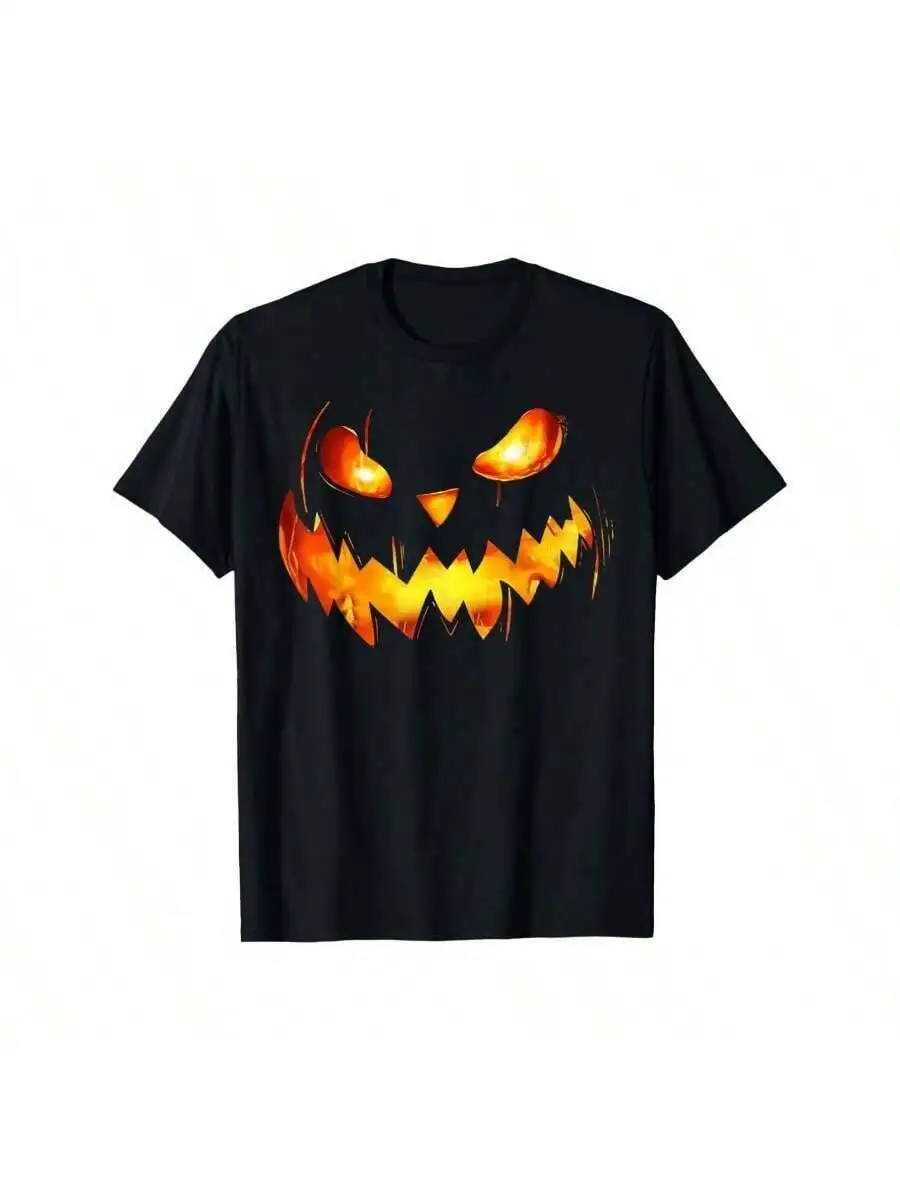 Men's T-Shirt Jack-O'-Lantern Face Graphic Tee With Glowing Orange Eyes Soft Stretch Shirt Costume Parties, Outfits 100% Cotton