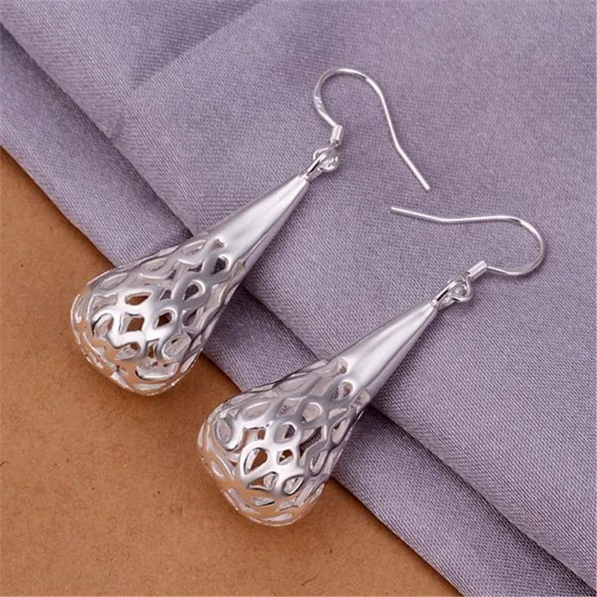 Großhandel 925 Sterling Silber Ohrringe für Damen, hohle Tropfenform, lange Hochzeitsschmuck-Ohrringe, Neu eingetroffen