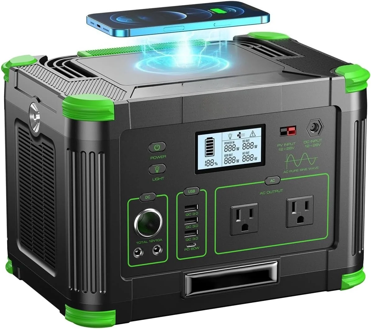 

500W Portable Power Station 519Wh Solar Generator Backup Battery - Multi-Output Emergency Power Supply with 60W PD USB-C
