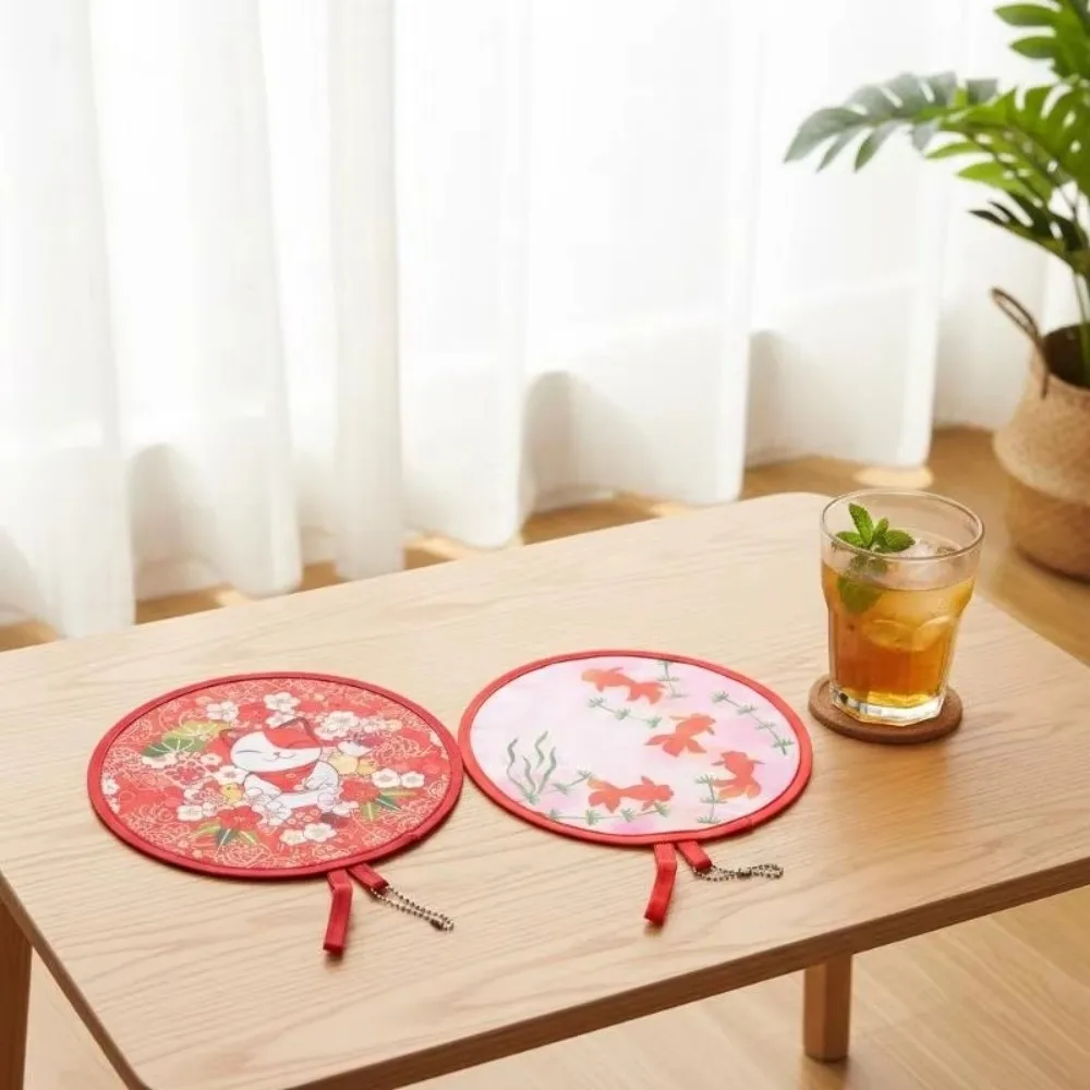 New Portable Round Hand Fan Mini Retro Travel Round Fan Floral Pocket Cooling Fan Outdoor Beach