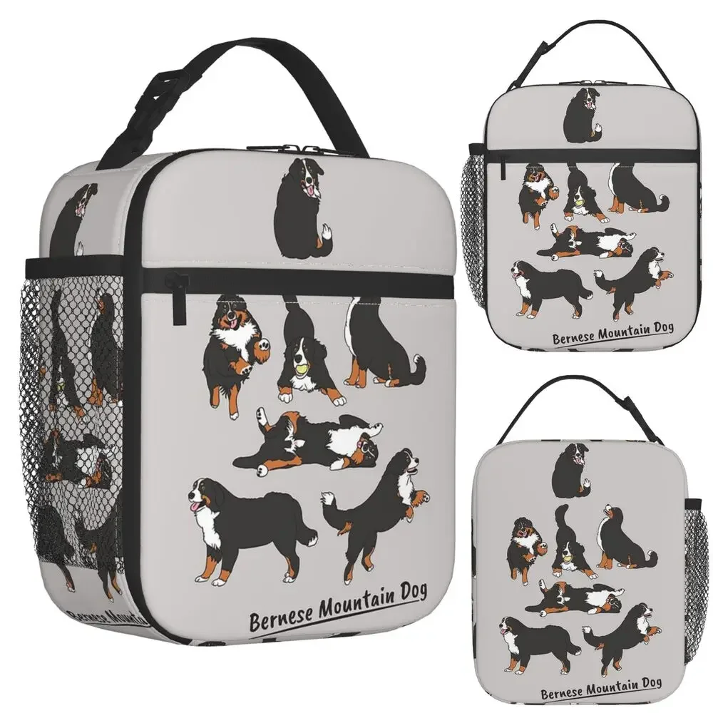 Playing Bernese Mountain Dog - Gray Background Insulated Lunch Bag for Women Kids Portable Food Boxes Thermal Lunch Box Tote