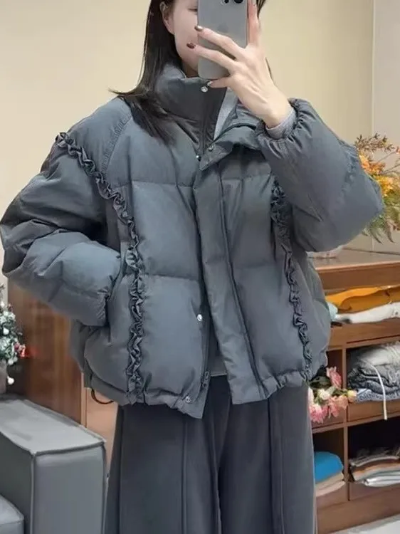 

Корейская утепленная короткая куртка-пуховик с воротником-стойкой, женская, свободного кроя, теплая, хлопковая, зимняя, новинка