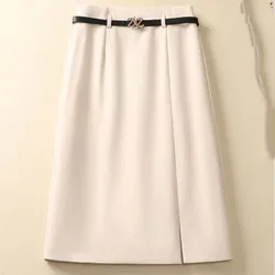 Women's Clothing Spring Summer Sashes Solid Color High Waist Casual Elegant Bag Hip Straight Midi Korean Fashion Sweet Skirts