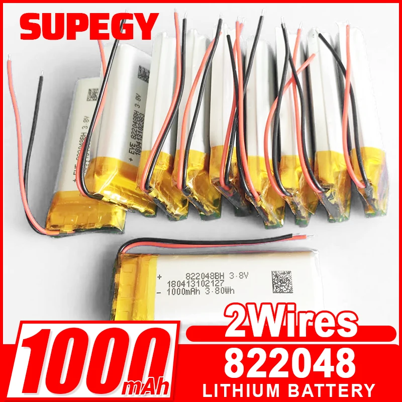 Литий-полимерный перезаряжаемый аккумулятор 3.8V 1000mAh 822048 для контроллера Valve Index, GPS-навигатора, PSP, рекордера, гарнитуры, электронной книги, камеры