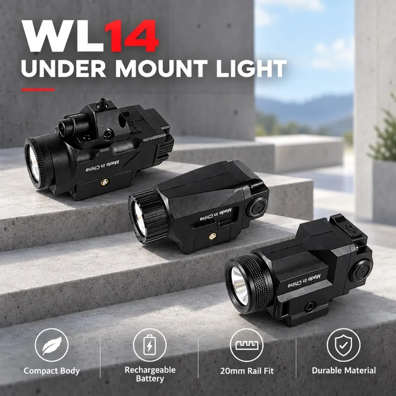 WL14 Hobby Under Mount Flashlight, Built-in Rechargeable Battery High Lumen Model Light for 20mm Standard Rail Installation