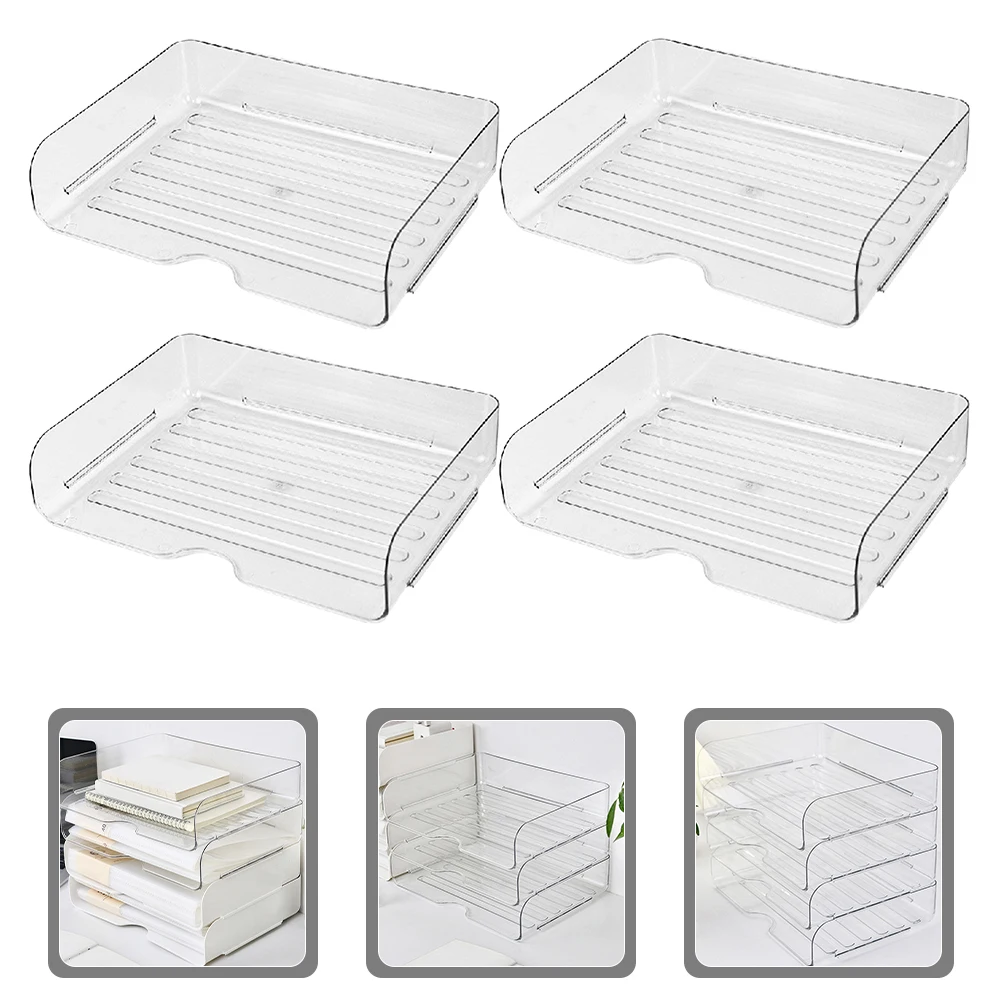 

4Pcs Desktop Storage Boxes Stackable A4 File Tray Organizer Office Paper Files Holder Desk Organizer Paper File Sorter