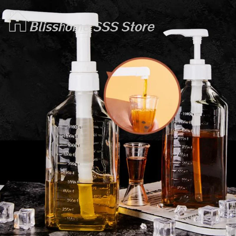 【S】1PC 1600ml Liquid Dispenser with Scale Coffee Syrup Bee Drip Bottle with Hydraulic Pump  Nozzle Head Kitchen Honey Jar