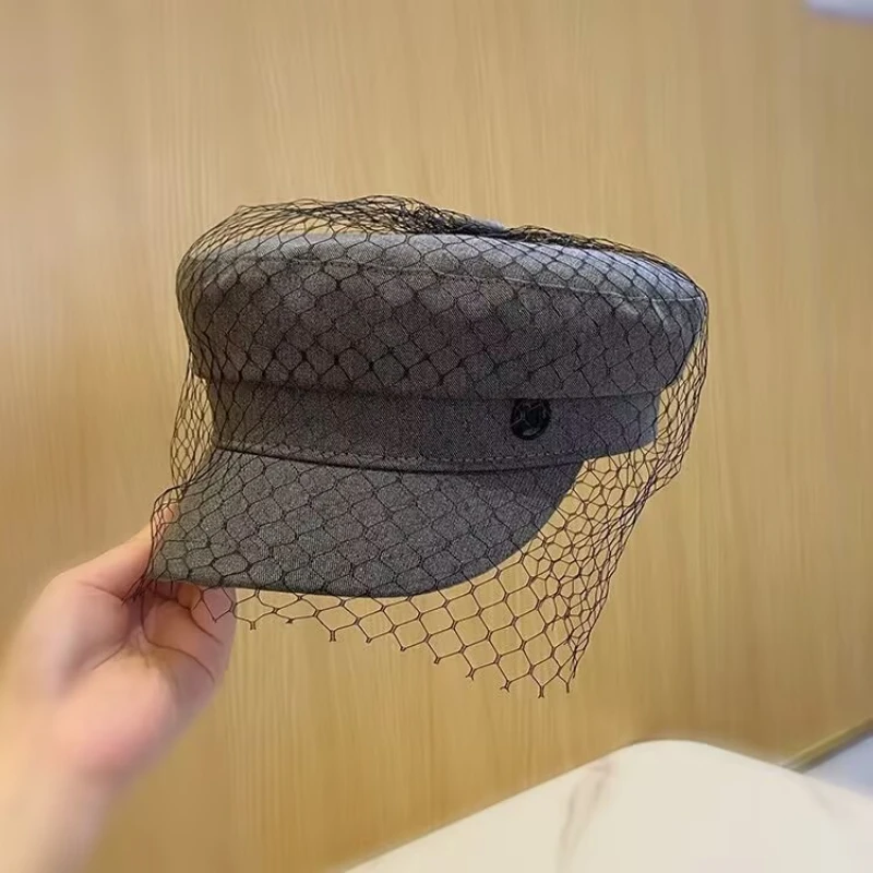 Fashion Autumn Winter Caps Women Mesh Yarn Newsboy Caps Flat Denim Caps Hat
