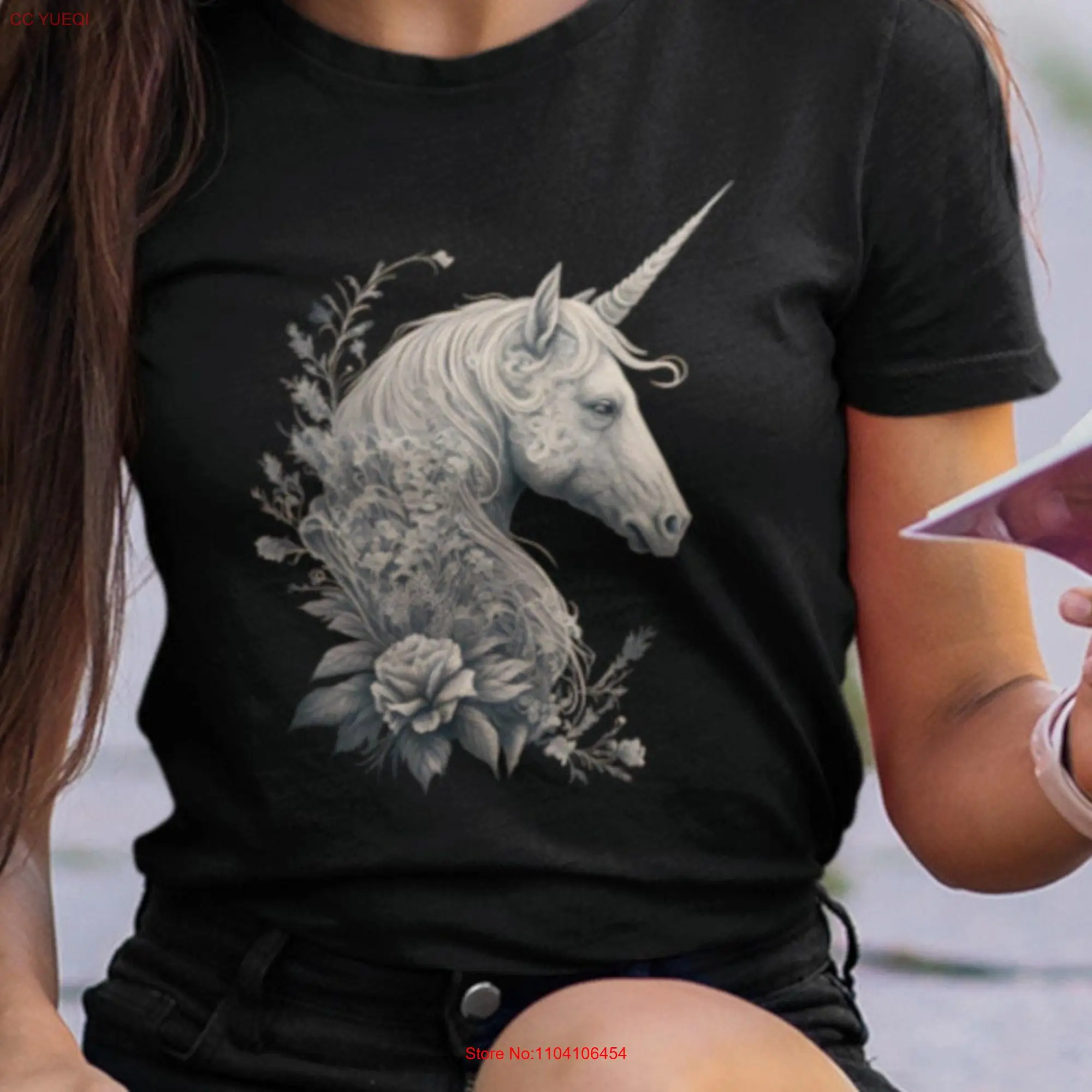 Sacred Unicorn Tattoo Art T Shirt Fantasy Mythical Apparel Womens  long or short sleeves