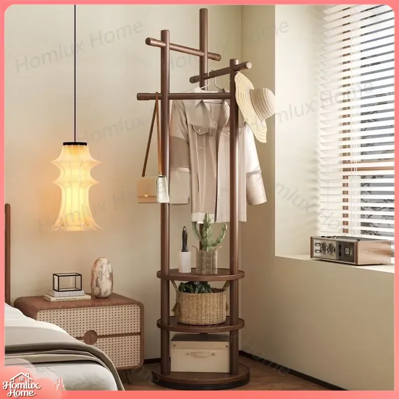 for Solid Wood Rotating Coat Rack Floor Standing Hanger Vertical Clothes Organizer for Bedroom Living Room Household Storage