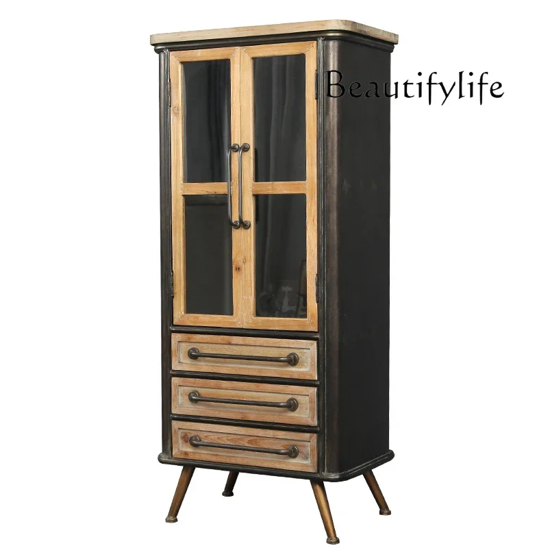 

C Ретро американский винный шкаф из кованого железа у стены, ящик для гостиной, шкаф для хранения, шкафчик для спальни, обеденный боковой шкаф