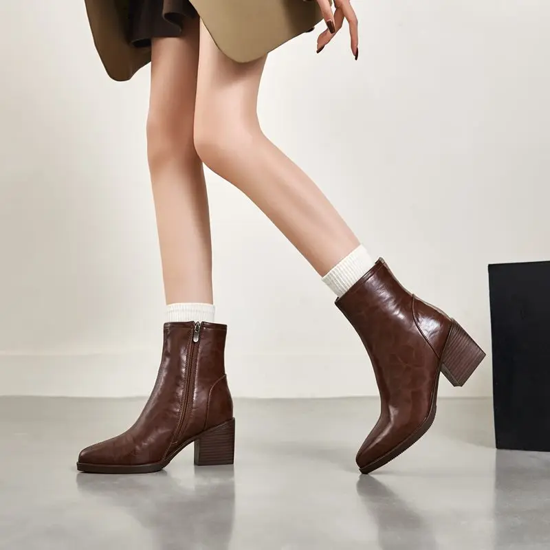 MORAZORA حجم 34-41 جديد الصوف الشتاء أحذية النساء حذاء بكعب عالٍ مكتنز جلد طبيعي الشتاء أحذية السيدات حذاء من الجلد أحذية نسائية