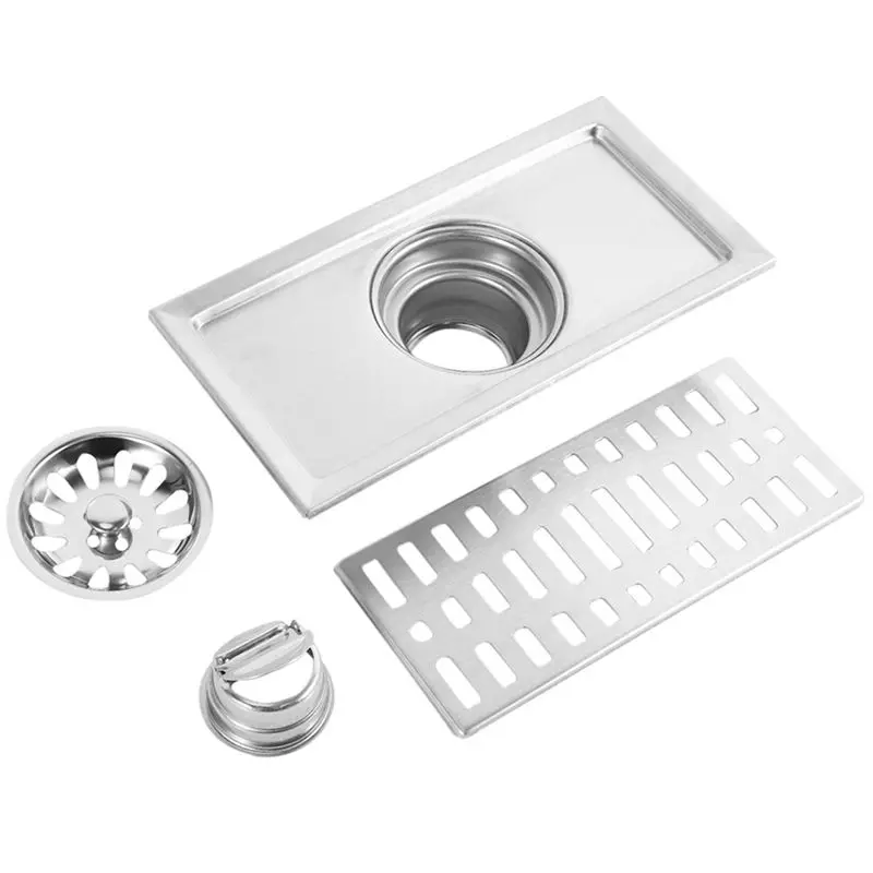 

HHTL 4X Large-Traffic Stainless Steel Bathroom Shower Square Floor Waste Grate Sanitary 20Cm X10cm Floor Drain
