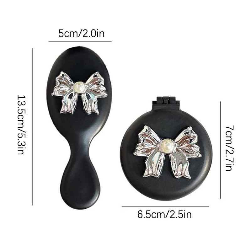 Pearl Bowknot Comb Mini Bow Compact Portable Foldable Airbag Air Cushion Massage Mirror Comb Portable Travel Girl Hair Combs