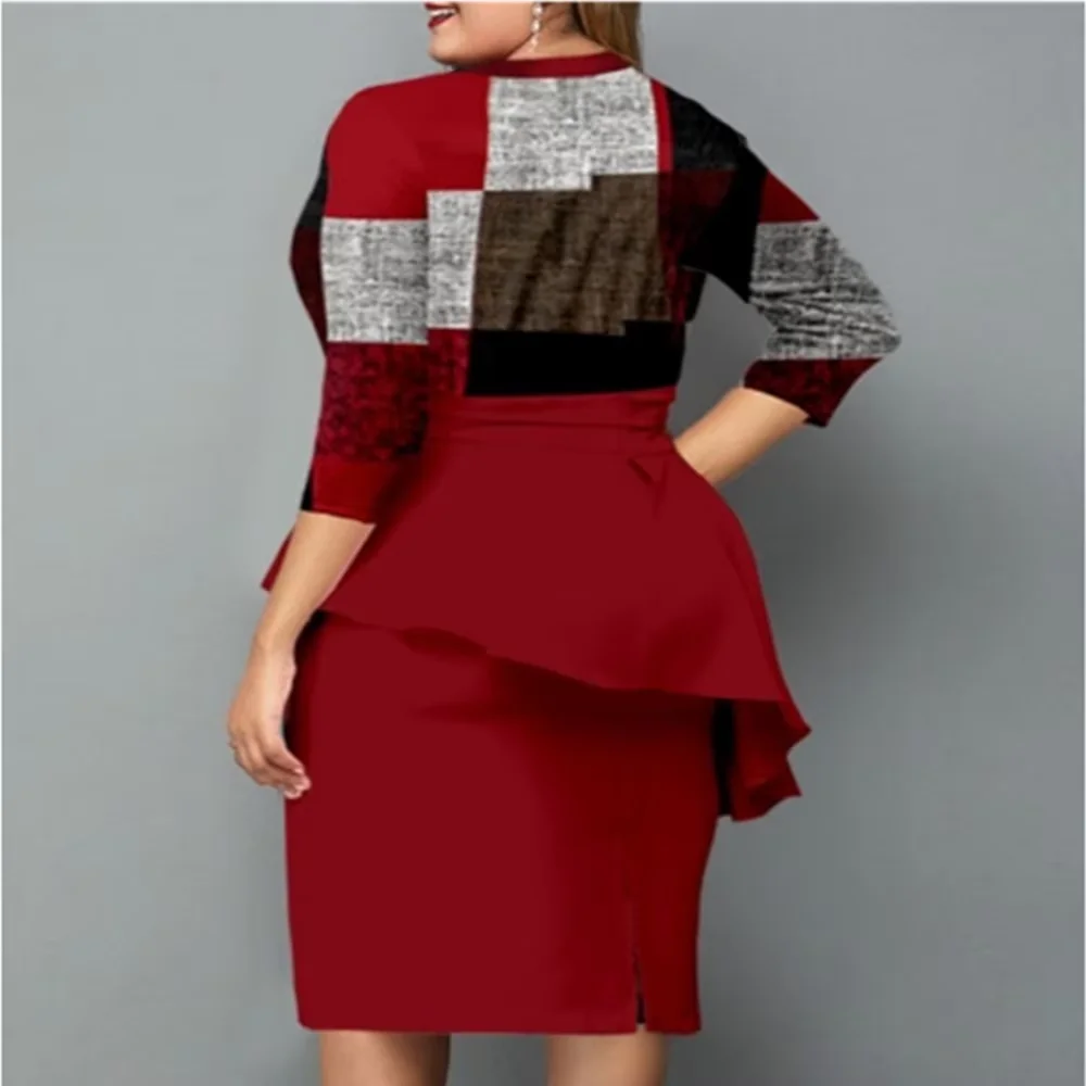 Vestido Midi de Talla Grande para Mujer, Elegante Vestido Estampado para Fiesta 2024, Vestido de Manga Larga
