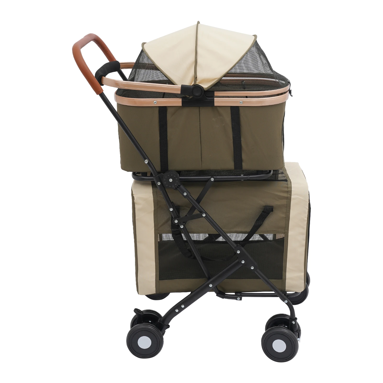 Dubbeldekker kinderwagen voor 2 katten of kleine honden, capaciteit van 77 lbs, afneembare huisdierdraagtas met ademend gaas en zacht kussen