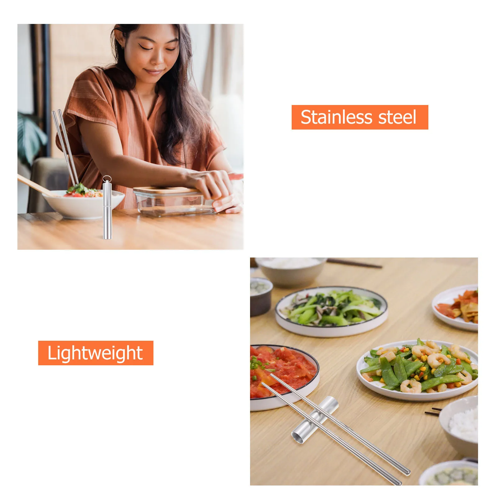 

1 Set Stainless Steel Chopsticks Set Portable Foldable Dinnerware Kit With Storage Pouch Lightweight Kitchen Tableware