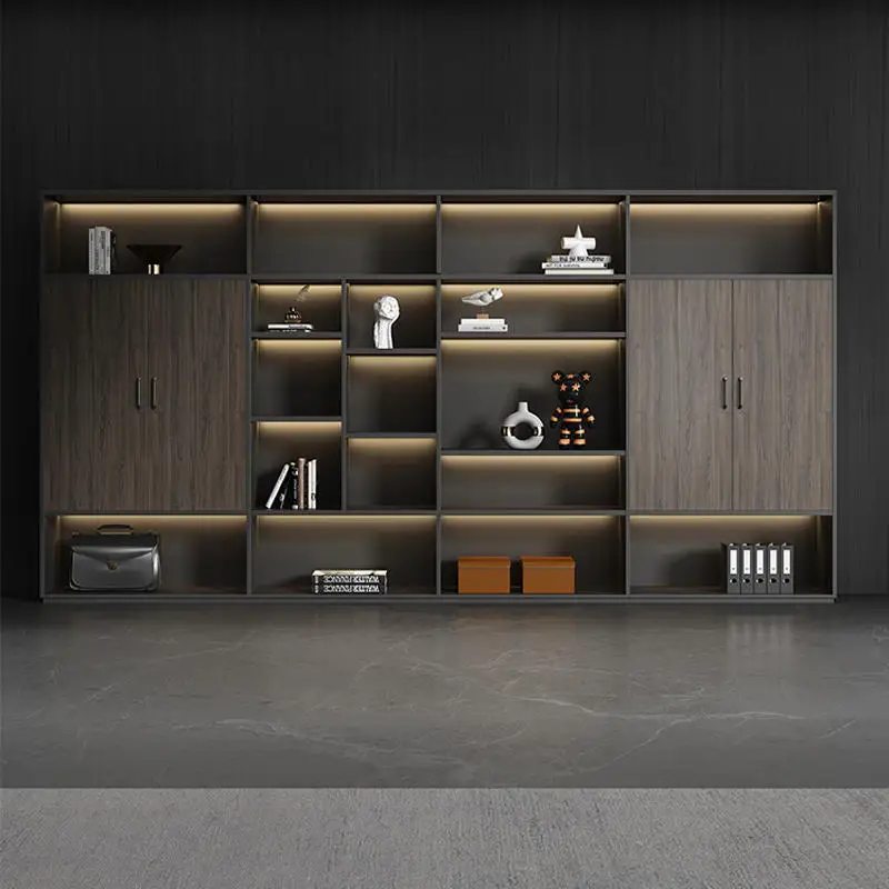 خزانة ملفات مكتب رئيس خزانة خلفية خشبية ضد الحائط خزانة معلومات الموضة تخزين خزانة الكتب