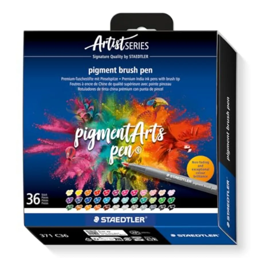 

Pigment Arts Multi Ink Brush Pen Assorted Basic Colors 36ct Fiber-Tip Pens With Brush Nib Permanent Waterproof No Bleed Pens fo