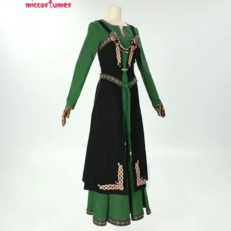 miccostumes 女性のバイキングエプロンレトロドレス中世衣装リネンブレンドオーバードレスブローチベルト付き