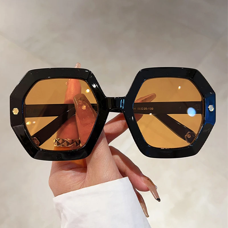 KAMMPT Oversized Men Sunglasses Fashion Hexagon Frame Gradient Shades Eyewear Women 2023 Trendy Ins Popular Brand Sun Glasses