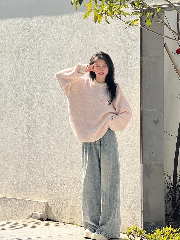 

Широкие джинсовые джинсы с высокой талией, женские маленькие размеры, весна-осень 2024, свободные утягивающие прямые брюки в американском стиле ретро с драпировкой