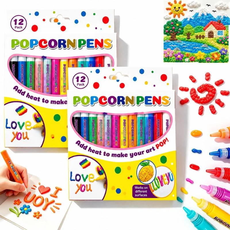 Puffy Popcorn Pen Set 6/12 Colors 3D Bubble Printing Painting Pen Effect Drawing Art Marker Tool For DIY Artwork Greeting Cards