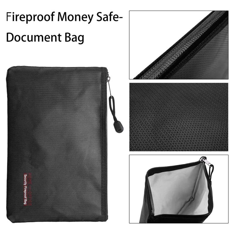 4X Fireproof Money Safe Document Bag. NON-ITCHY Silicone Coated Fire & Water Resistant Safe Cash Bag