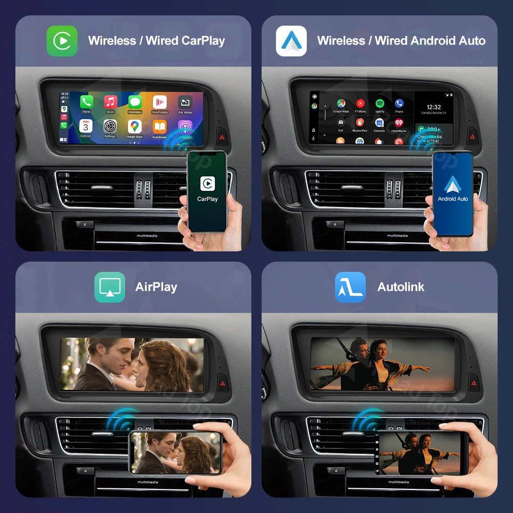 شاشة الوسائط المتعددة لراديو السيارة Linux 8.8/12.3 بوصة لأودي Q5 2009-2017 مع وظيفة CarPlay اللاسلكية Android Auto Airplay Miracast