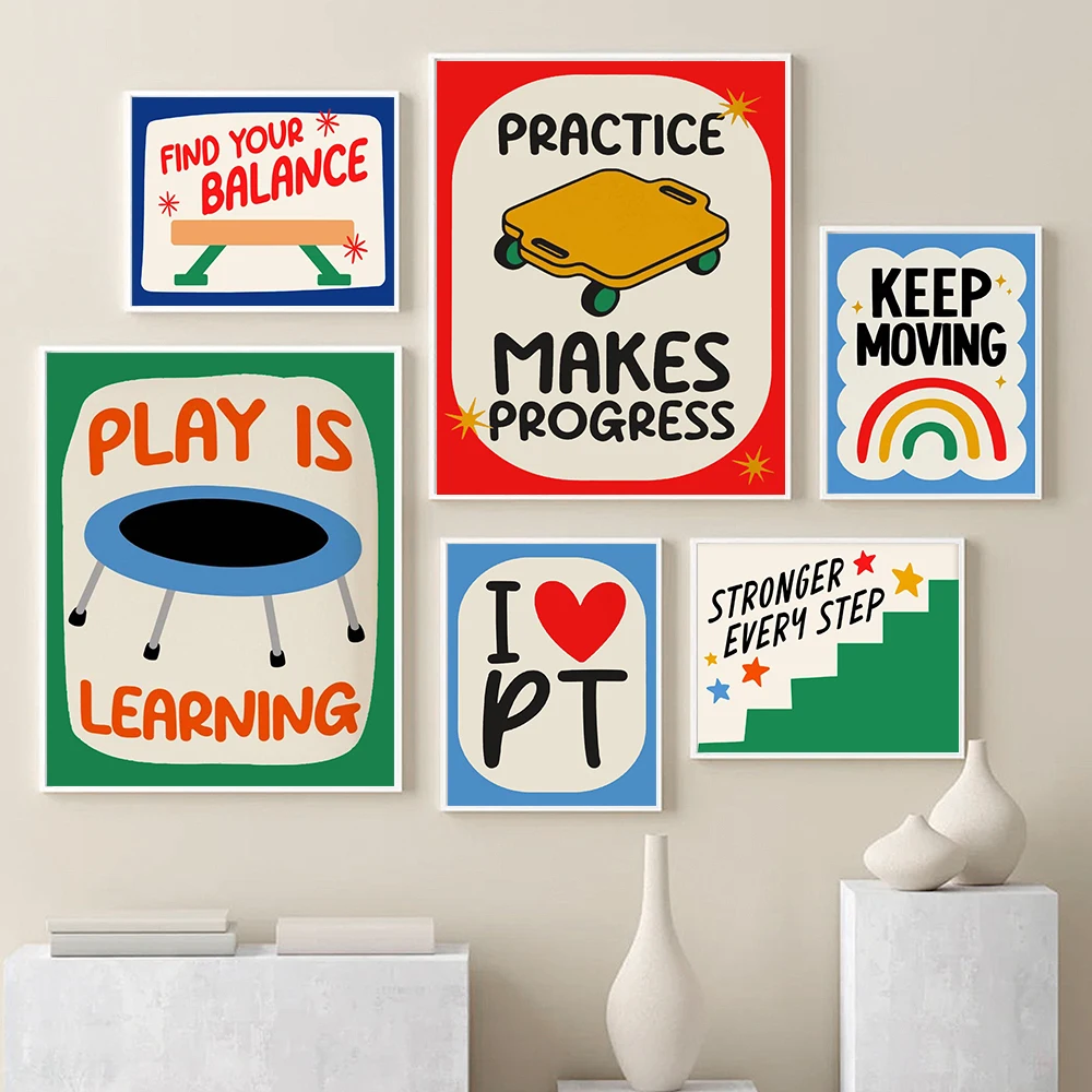 Physical Therapy Wall Art Canvas Painting Keep Moving Motivational Posters Fun Quote Therapist Office Decor Clinic Print Posters