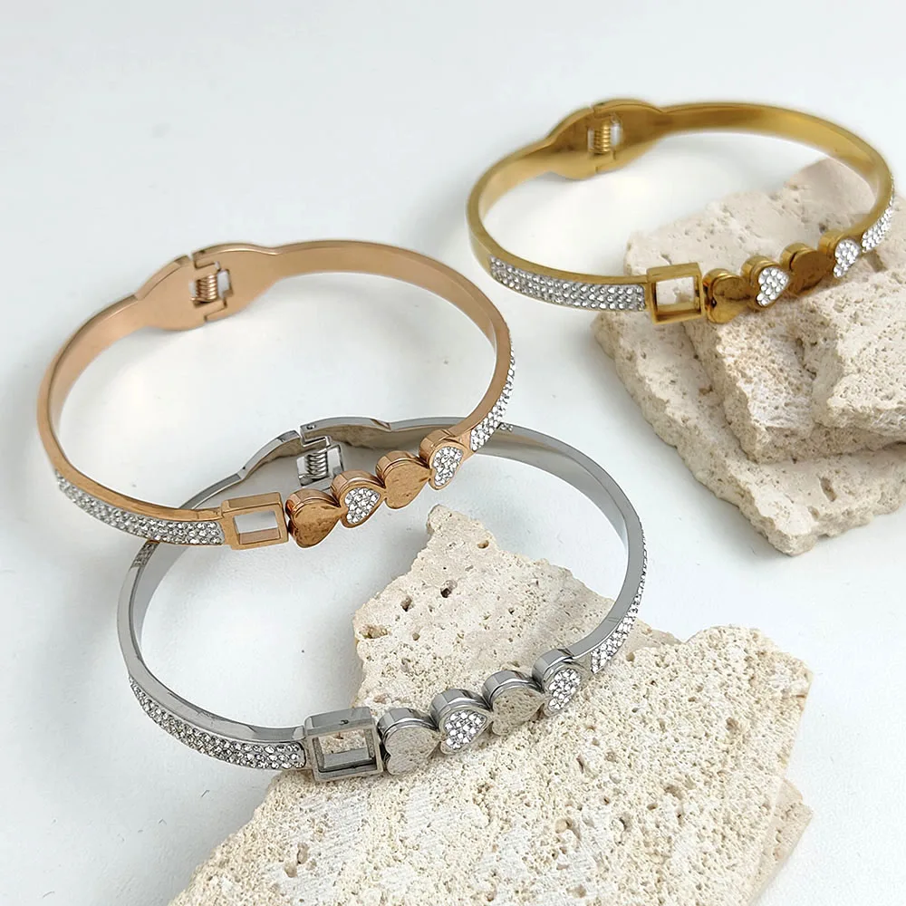 

New heart square crystal stainless steel gold plated 18K bracelet, high quality waterproof silver jewelry, gift for wife