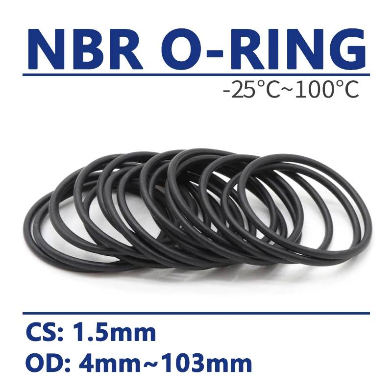 CS 1.5mm O-Ring NBR O Ring Sealing Gasket OD 4mm-103mm Black Nitrile Rubber Spacer Oil Resistance Washer Round Shape High Temp